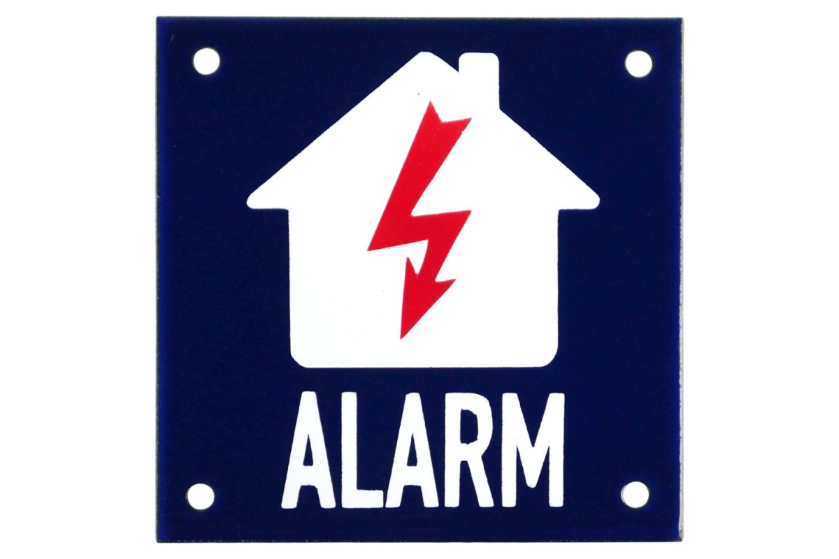 Emaljskylt ALARM flash blå - vit 10 x 10 cm modell 34 Emaljskylt ALARM flash blå - vit 10 x 10 cm modell 34