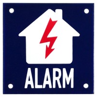 Emaljskylt ALARM flash blå - vit 10 x 10 cm modell 34