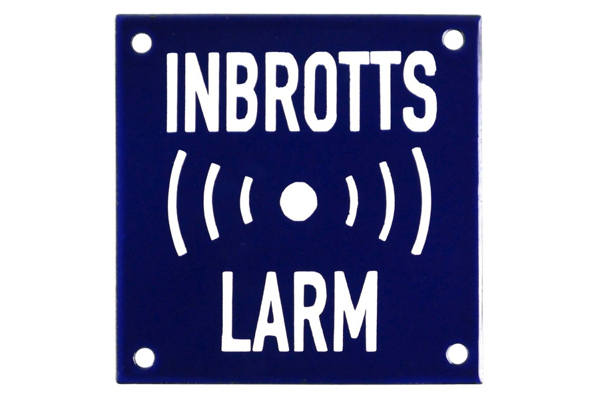 Emaljskylt INBROTTS LARM blå - vit 10 x 10 cm modell 34 Emaljskylt INBROTTS LARM blå - vit 10 x 10 cm modell 34