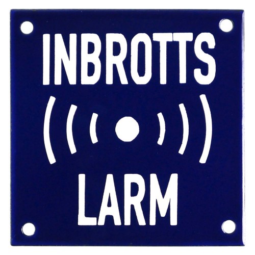 Emaljskylt INBROTTS LARM blå - vit 10 x 10 cm modell 34