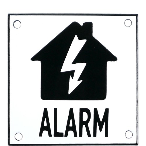 Emaljskylt ALARM flash vit - svart 10 x 10 cm modell 35 Emaljskylt ALARM flash vit - svart 10 x 10 cm modell 35
