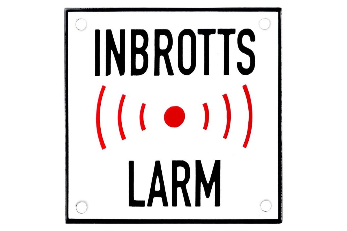 Emaljskylt INBROTTS LARM vit - svart 10 x 10 cm modell 35 Emaljskylt INBROTTS LARM vit - svart 10 x 10 cm modell 35