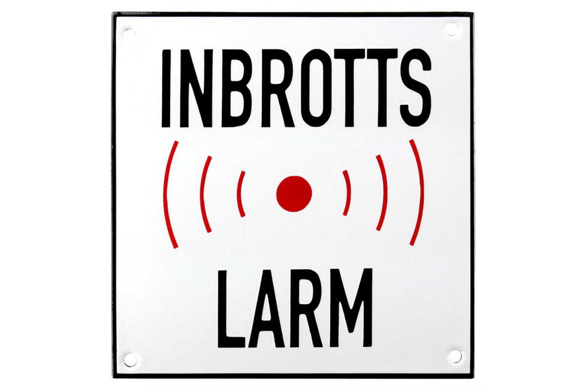 Emaljskylt INBROTTS LARM vit - svart 15 x 15 cm modell 35 Emaljskylt INBROTTS LARM vit - svart 15 x 15 cm modell 35