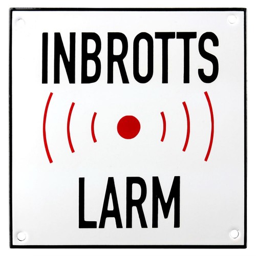 Emaljskylt INBROTTS LARM vit - svart 15 x 15 cm modell 35 Emaljskylt INBROTTS LARM vit - svart 15 x 15 cm modell 35
