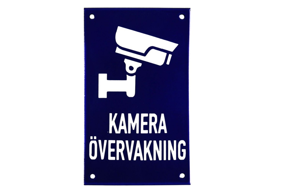 Emaljskylt KAMERA ÖVERVAKNING blå - vit 12 x 20 cm modell 34 Emaljskylt KAMERA ÖVERVAKNING blå - vit 12 x 20 cm modell 34
