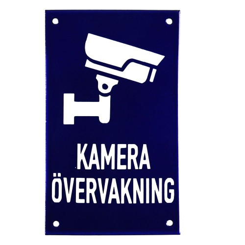Emaljskylt KAMERA ÖVERVAKNING blå - vit 12 x 20 cm modell 34 Emaljskylt KAMERA ÖVERVAKNING blå - vit 12 x 20 cm modell 34