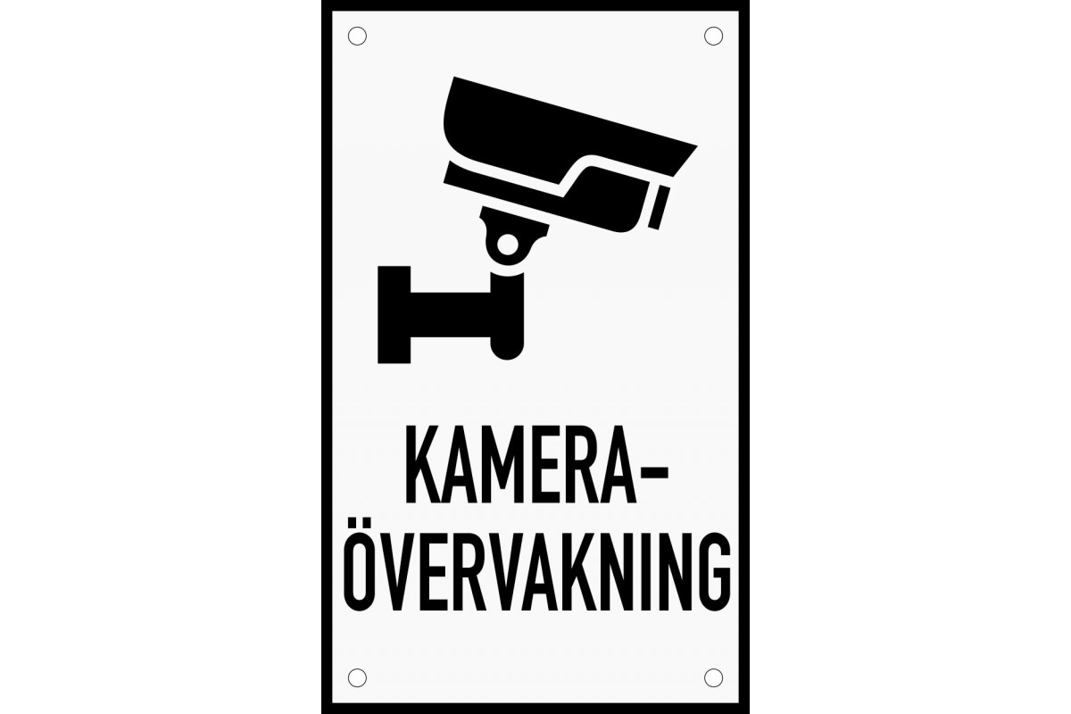 Emaljskylt KAMERA- ÖVERVAKNING vit - svart 12 x 20 cm modell 35 Emaljskylt KAMERA- ÖVERVAKNING vit - svart 12 x 20 cm modell 35