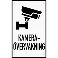 Emaljskylt KAMERA- ÖVERVAKNING vit - svart 12 x 20 cm modell 35 Emaljskylt KAMERA- ÖVERVAKNING vit - svart 12 x 20 cm modell 35