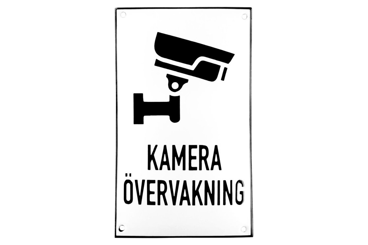 Emaljskylt KAMERA ÖVERVAKNING vit - svart 12 x 20 cm modell 35 Emaljskylt KAMERA ÖVERVAKNING vit - svart 12 x 20 cm modell 35