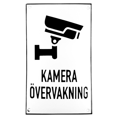 Emaljskylt KAMERA ÖVERVAKNING vit - svart 12 x 20 cm modell 35