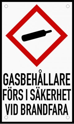 Emaljskylt GASBEHÅLLARE FÖRS I SÄKERHET VID BRANDFARA vit - svart 12 x 20 cm modell 35 Emaljskylt GASBEHÅLLARE FÖRS I SÄKERHET VID BRANDFARA vit - svart 12 x 20 cm modell 35