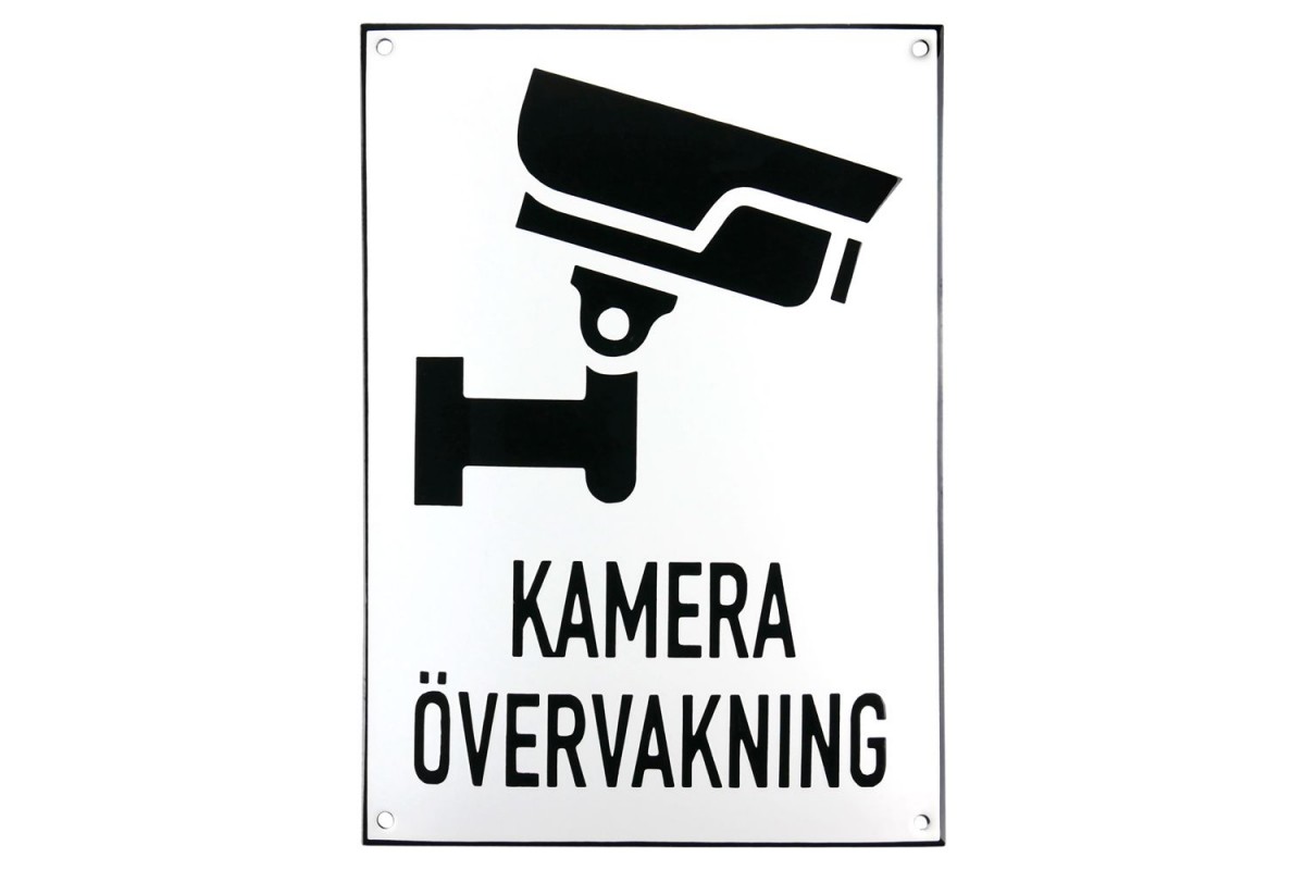 Emaljskylt KAMERA ÖVERVAKNING Large vit - svart 20 x 28 cm modell 35 Emaljskylt KAMERA ÖVERVAKNING Large vit - svart 20 x 28 cm modell 35