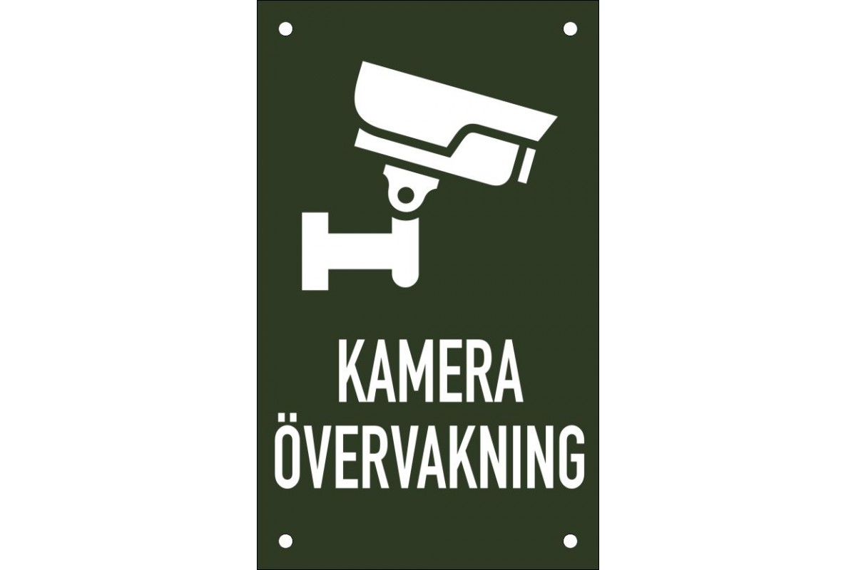 Emaljskylt KAMERA ÖVERVAKNING grön - vit 12 x 20 cm modell 50 Emaljskylt KAMERA ÖVERVAKNING grön - vit 12 x 20 cm modell 50