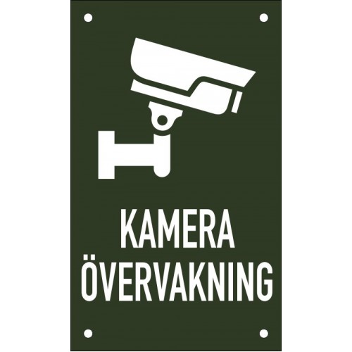 Emaljskylt KAMERA ÖVERVAKNING grön - vit 12 x 20 cm modell 50