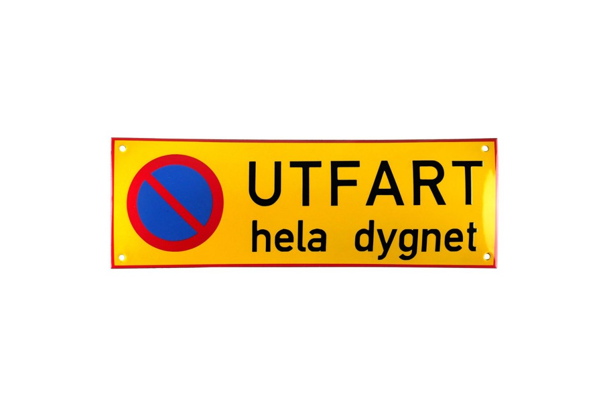 Emaljskylt UTFART hela dygnet gul - svart 36 x 12 cm modell 31 Emaljskylt UTFART hela dygnet gul - svart 36 x 12 cm modell 31