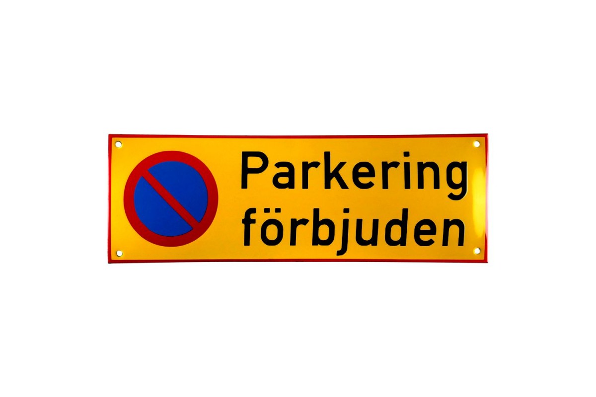 Emaljskylt Parkering förbjuden gul - svart 36 x 12 cm modell 31 Emaljskylt Parkering förbjuden gul - svart 36 x 12 cm modell 31