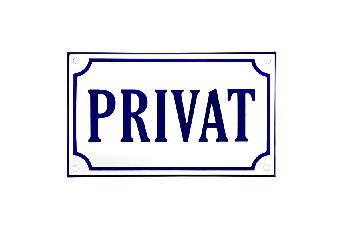 Emaljskylt PRIVAT vit - blå 20 x 12 cm modell 36 Emaljskylt PRIVAT vit - blå 20 x 12 cm modell 36