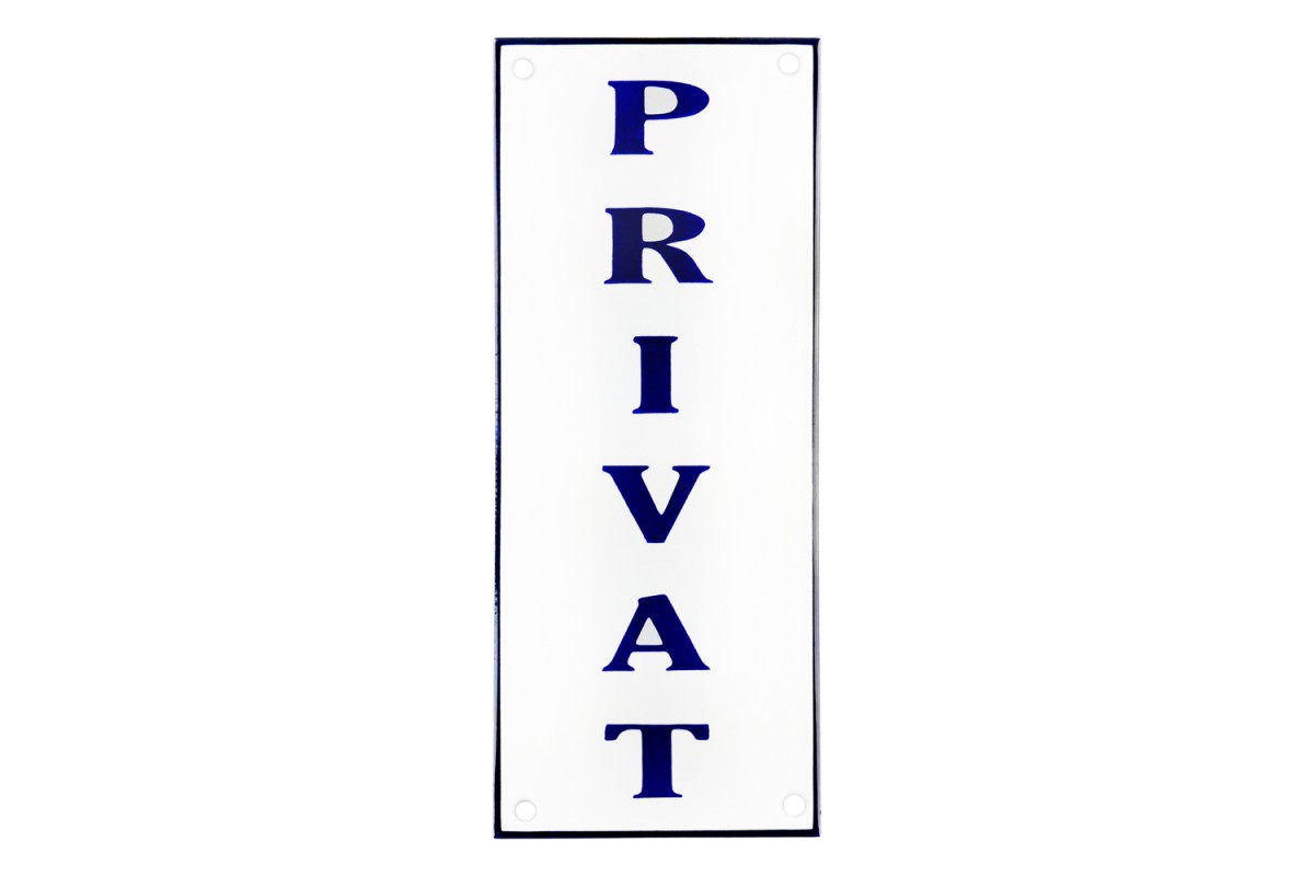 Emaljskylt PRIVAT vit - blå 8 x 20 cm modell 37 Emaljskylt PRIVAT vit - blå 8 x 20 cm modell 37