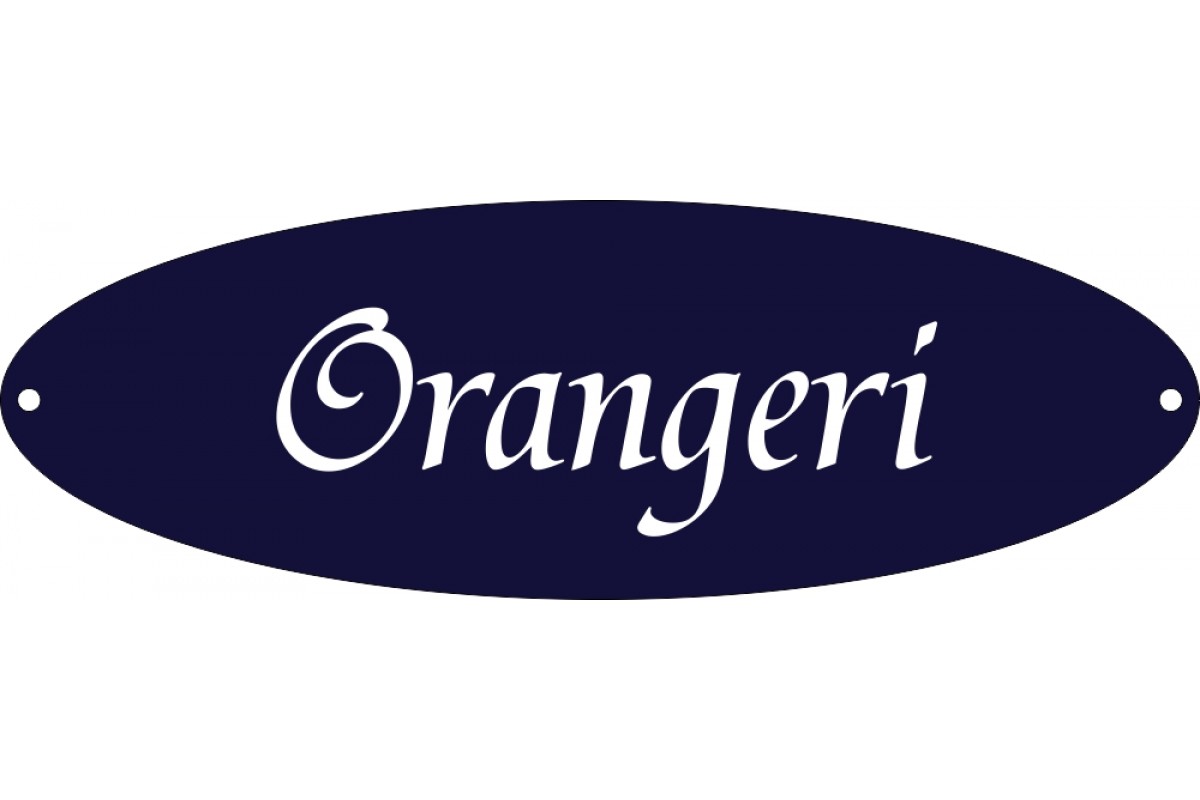 Emaljskylt Orangeri blå - vit 21 x 7 cm modell 32 Emaljskylt Orangeri blå - vit 21 x 7 cm modell 32