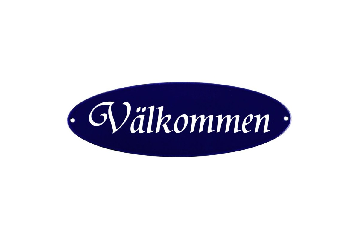 Emaljskylt Välkommen blå - vit 21 x 7 cm modell 32 Emaljskylt Välkommen blå - vit 21 x 7 cm modell 32