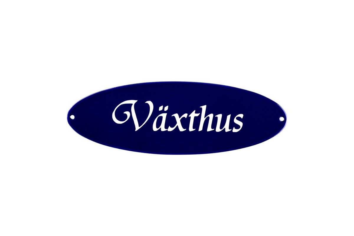 Emaljskylt Växthus blå - vit 21 x 7 cm modell 32 Emaljskylt Växthus blå - vit 21 x 7 cm modell 32