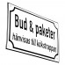 Emaljskylt Bud & paketer hänvisas till kökstrappan vit - svart 20 x 12 cm modell 39 Emaljskylt Bud & paketer hänvisas till kökstrappan vit - svart 20 x 12 cm modell 39