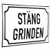 Emaljskylt STÄNG GRINDEN vit - svart 20 x 12 cm modell 39 Emaljskylt STÄNG GRINDEN vit - svart 20 x 12 cm modell 39