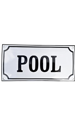 Emaljskylt POOL vit - svart 24 x 12 cm modell 10 Emaljskylt POOL vit - svart 24 x 12 cm modell 10