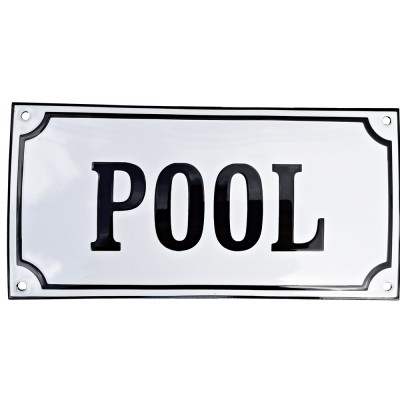 Emaljskylt POOL vit - svart 24 x 12 cm modell 10