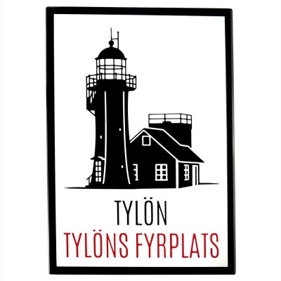 Emaljmotiv Tylöns fyrplats vit - svart  x  cm modell S1
