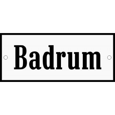 Emaljskylt Badrum vit - svart 12 x 5 cm modell 4