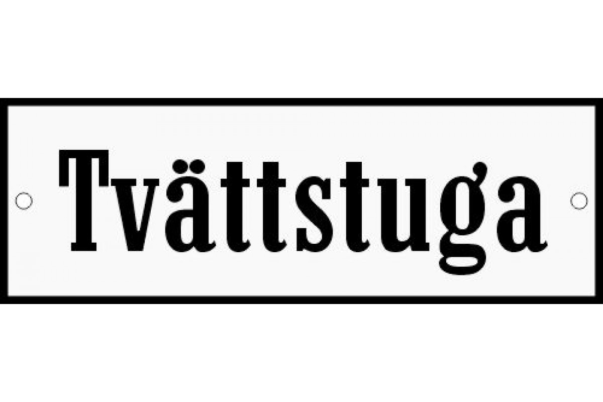 Emaljskylt Tvättstuga vit - svart 15 x 5 cm modell 4 Emaljskylt Tvättstuga vit - svart 15 x 5 cm modell 4