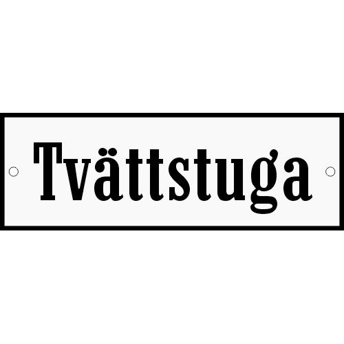 Emaljskylt Tvättstuga vit - svart 15 x 5 cm modell 4