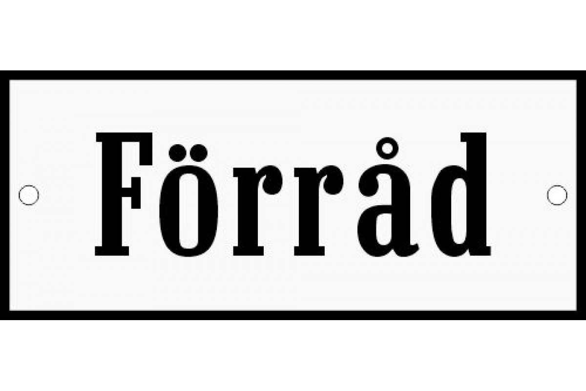 Emaljskylt Förråd vit - svart 12 x 5 cm modell 4 Emaljskylt Förråd vit - svart 12 x 5 cm modell 4