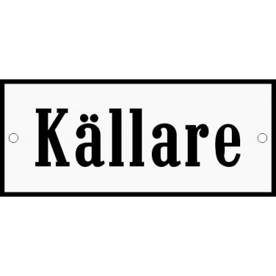 Emaljskylt Källare vit - svart 12 x 5 cm modell 4
