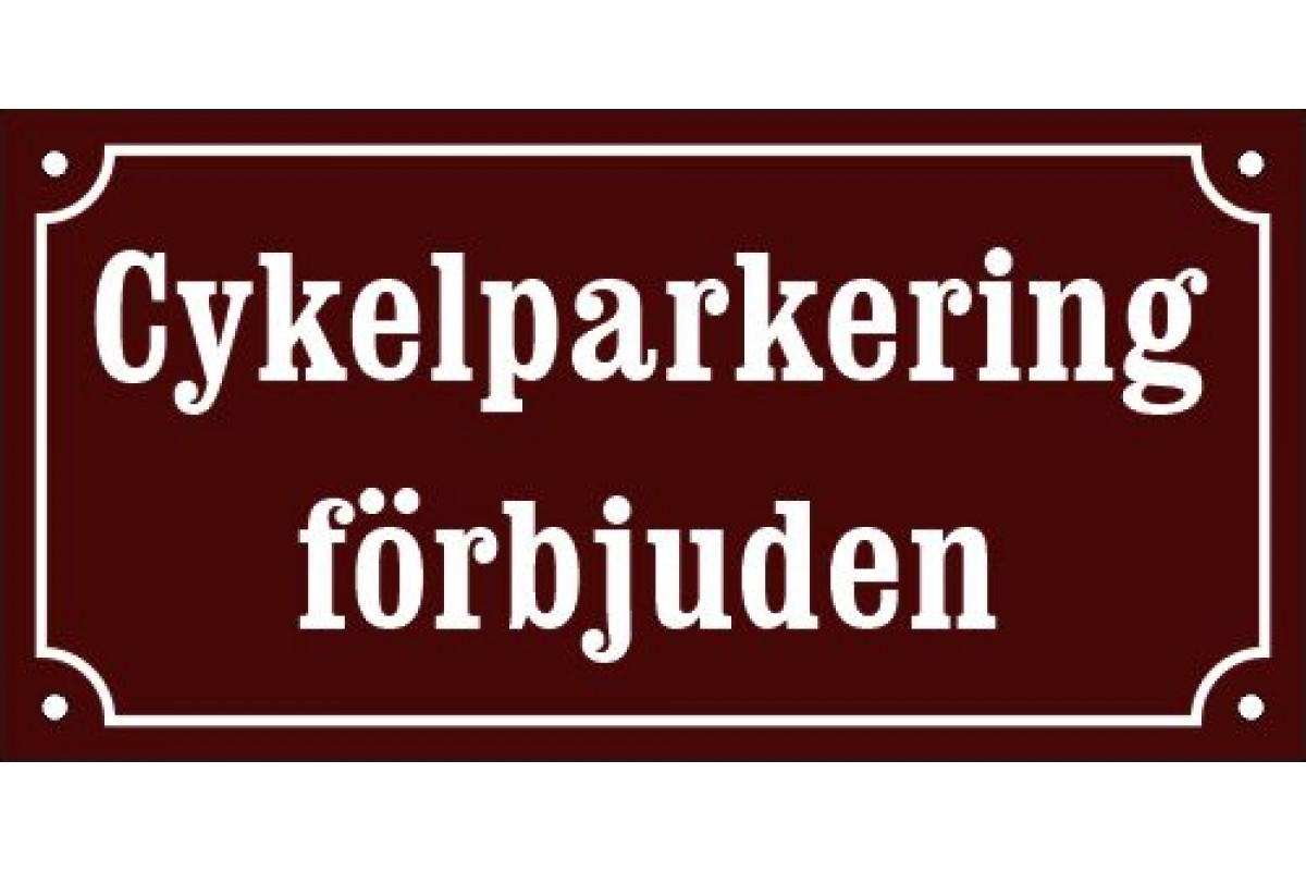 Emaljskylt Cykelparkering förbjuden Bordeaux / vit 24 x 12 cm Emaljskylt Cykelparkering förbjuden Bordeaux / vit 24 x 12 cm