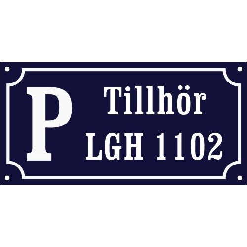 Emaljskylt P TIllhör LGH 1102 koboltblå/vit 24 x 12 cm