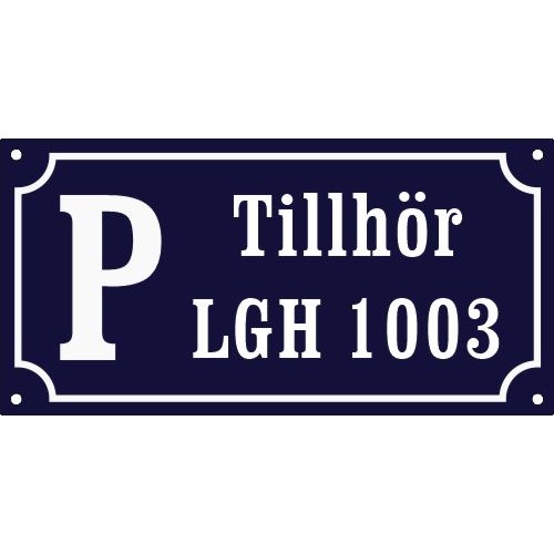 Emaljskylt P TIllhör LGH 1103 koboltblå/vit 24 x 12 cm
