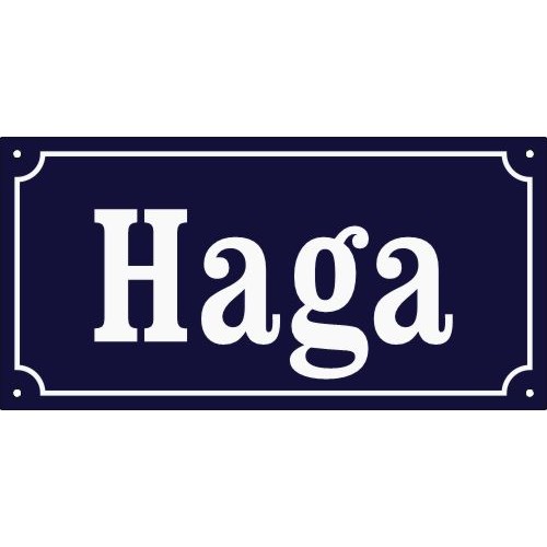 Emaljskylt Haga koboltblå-vit 32x16 cm