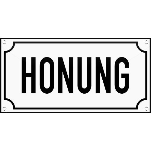 Emaljskylt HONUNG vit-svart 24x12 cm
