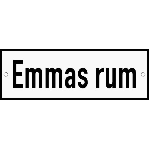 Emaljskylt Emmas rum 15 x 5 cm vit/svart