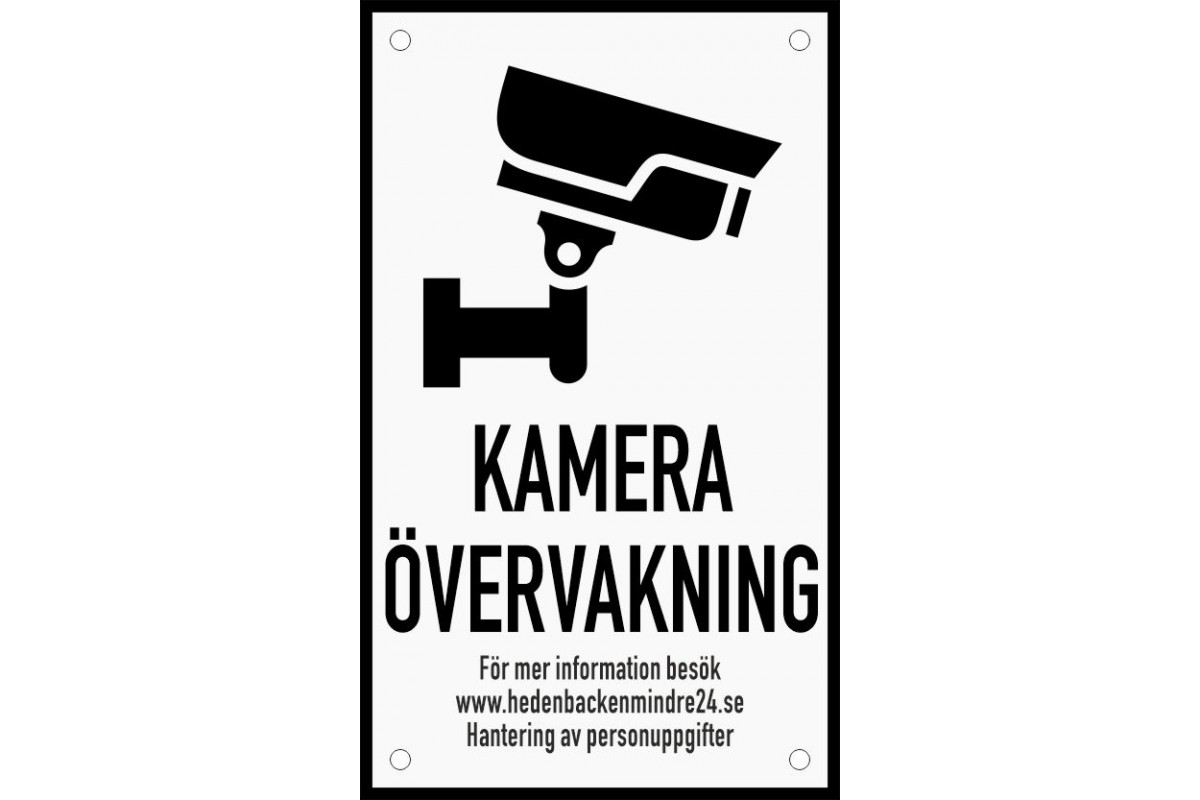 Emaljskylt KAMERA ÖVERVAKNING För mer information besök... vit - svart 12 x 20 cm Emaljskylt KAMERA ÖVERVAKNING För mer information besök... vit - svart 12 x 20 cm