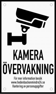 Emaljskylt KAMERA ÖVERVAKNING För mer information besök... vit - svart 12 x 20 cm Emaljskylt KAMERA ÖVERVAKNING För mer information besök... vit - svart 12 x 20 cm