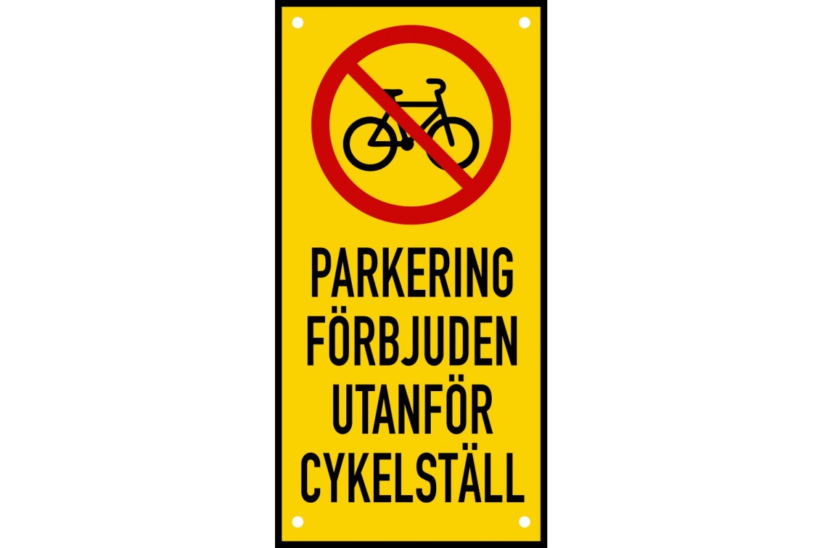 Emaljskylt Parkering förbjuden utanför cykelställ Gul/Svart/Röd 12x24 cm Emaljskylt Parkering förbjuden utanför cykelställ Gul/Svart/Röd 12x24 cm