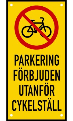 Emaljskylt Parkering förbjuden utanför cykelställ Gul/Svart/Röd 12x24 cm Emaljskylt Parkering förbjuden utanför cykelställ Gul/Svart/Röd 12x24 cm
