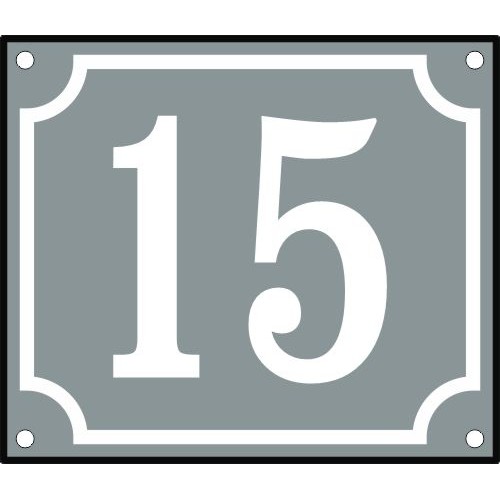 Emaljskylt 15 grå - vit 14 x 12 cm modell 18