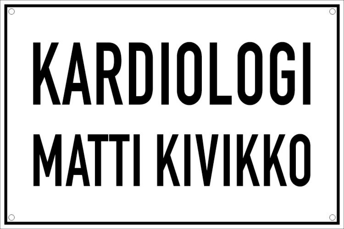 Enamel sign KARDIOLOGI MATTI KIVIKKO 30x20cm white-black Enamel sign KARDIOLOGI MATTI KIVIKKO 30x20cm white-black