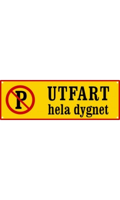 Emaljskylt UTFART hela dygnet gul - svart 36 x 12 cm modell 54 Emaljskylt UTFART hela dygnet gul - svart 36 x 12 cm modell 54